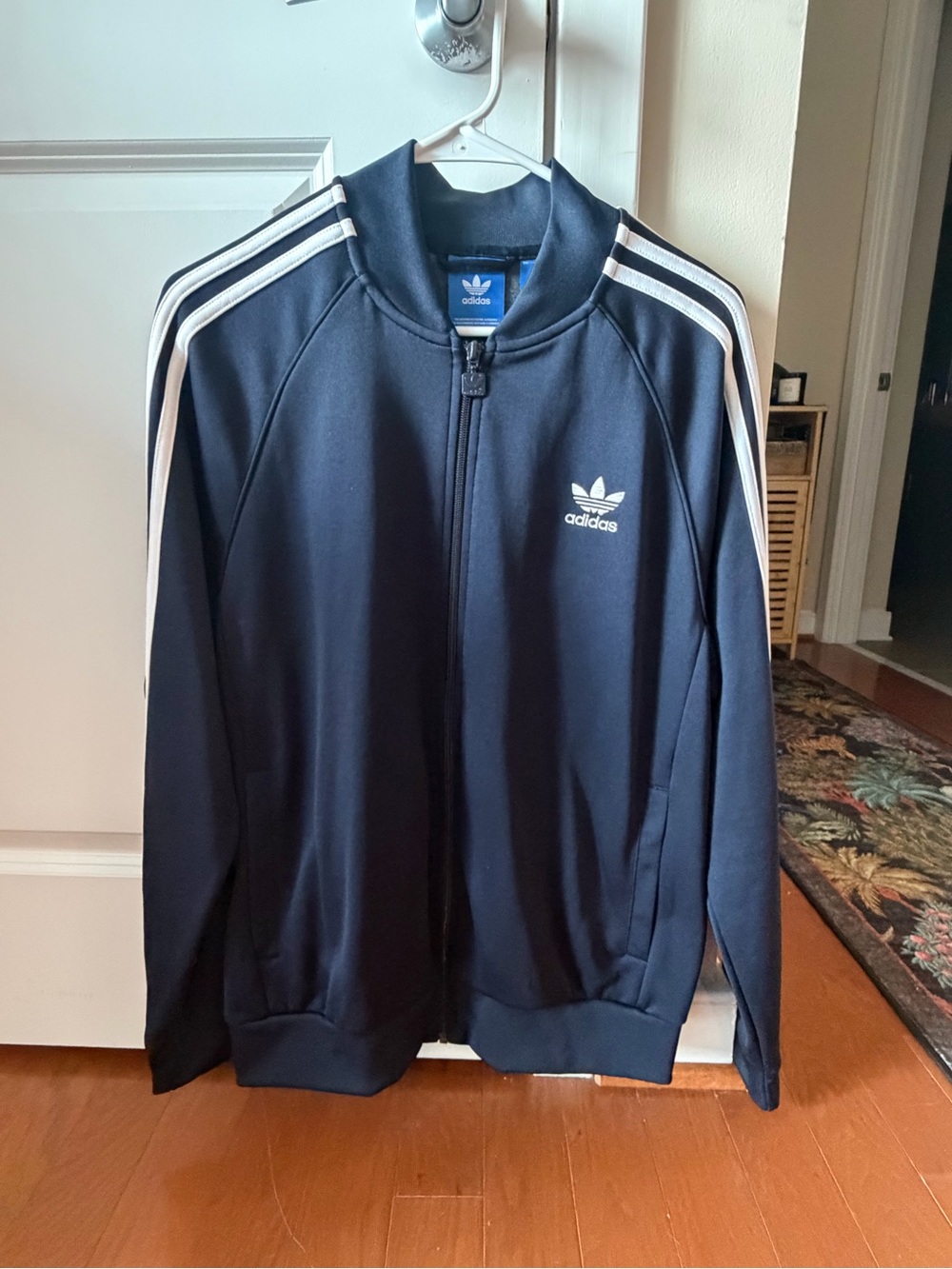 adidas Navy Blue Track Jacket with White Stripes